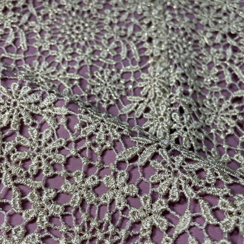 MIGNON DOO Anthropologie Lace Overlay Sheath Dress | Light Purple & Gold, Size 6 - Picture 13 of 13